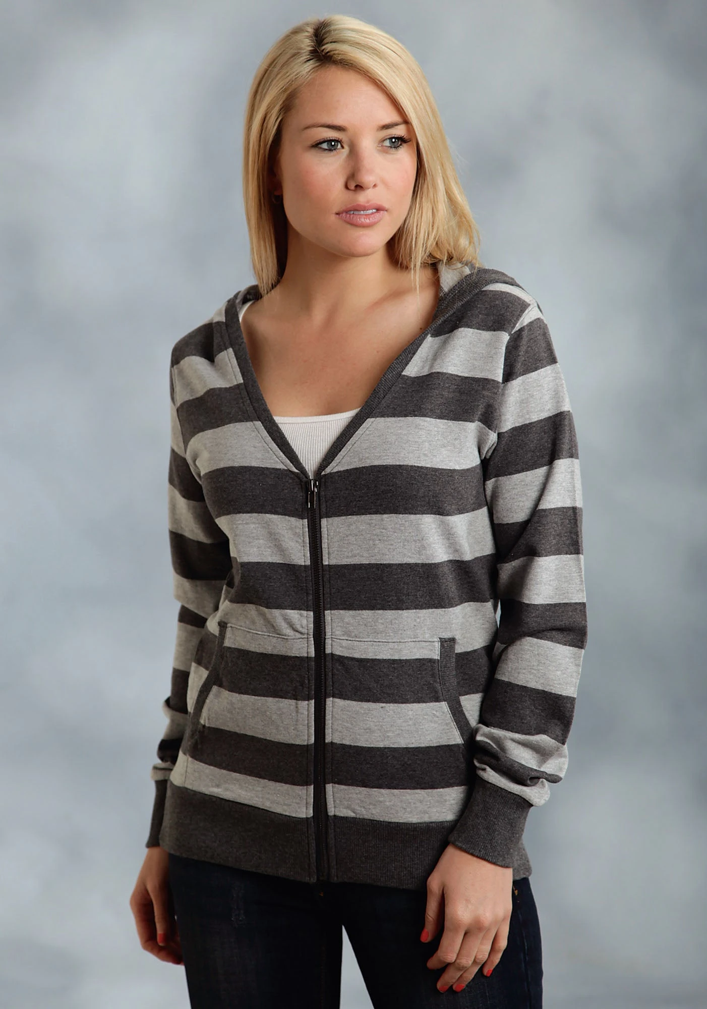 Ouray Womens Grey 100% Cotton USA Stripe Hoodie 1 Ouray Womens Grey 100% Cotton USA Stripe Hoodie