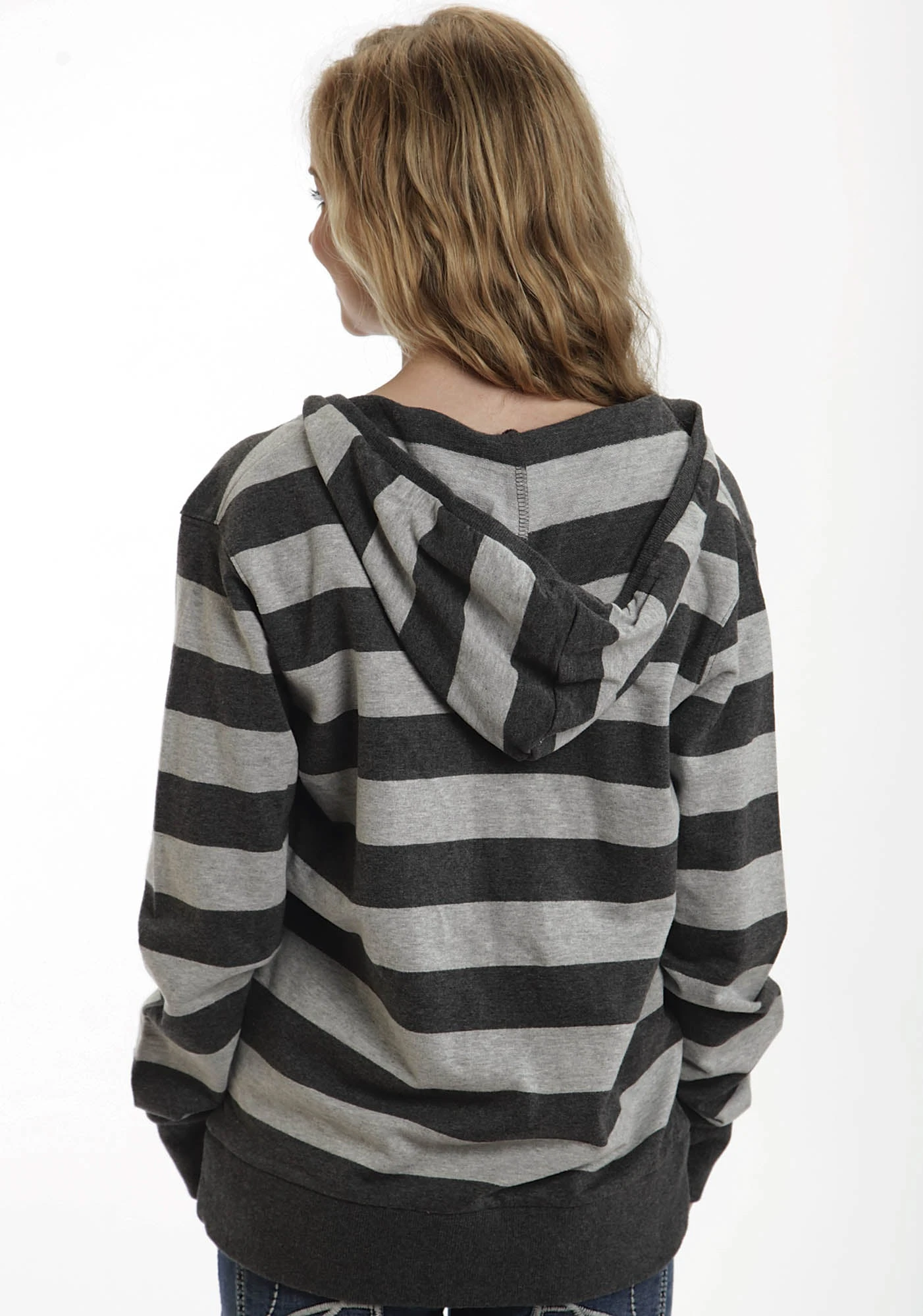 Ouray Womens Grey 100% Cotton USA Stripe Hoodie 3 Ouray Womens Grey 100% Cotton USA Stripe Hoodie - Image 3