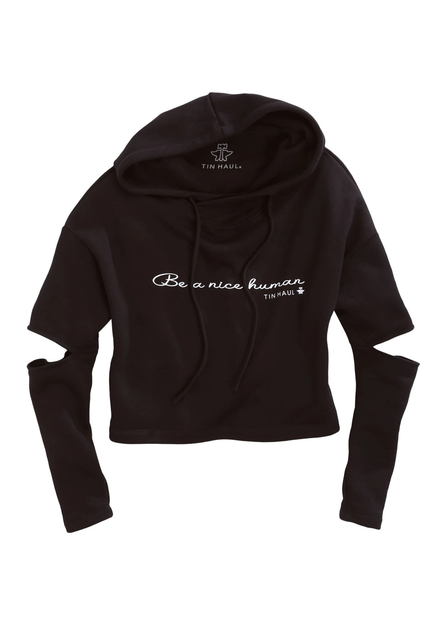 Tin Haul Womens Black Cotton Blend Be Nice To Humans Hoodie 1 Tin Haul Womens Black Cotton Blend Be Nice To Humans Hoodie