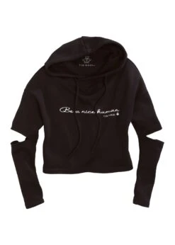 Tin Haul Womens Black Cotton Blend Be Nice To Humans Hoodie