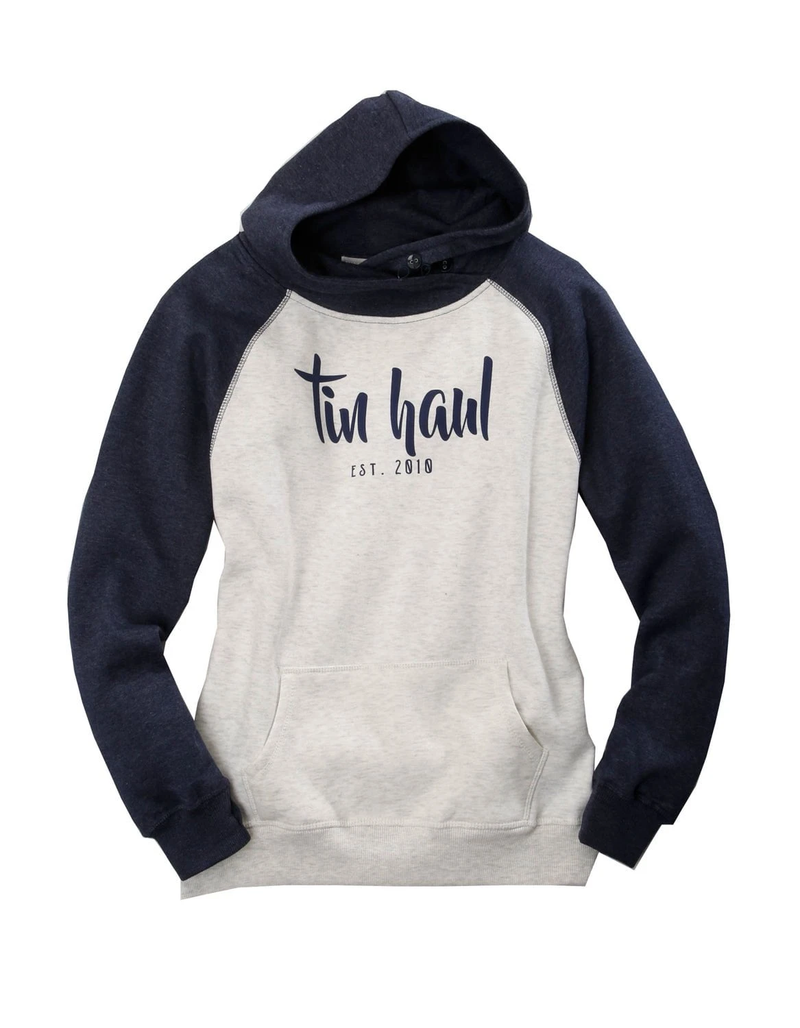 Tin Haul Womens Navy/Oatmeal Cotton Blend Script Hoodie 1 Tin Haul Womens Navy/Oatmeal Cotton Blend Script Hoodie