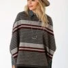 Stetson Womens Grey/Red Ombre Stripe Poncho