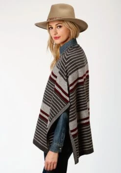 Stetson Womens Grey/Red Ombre Stripe Poncho -Stetson Shop 1102705390112c