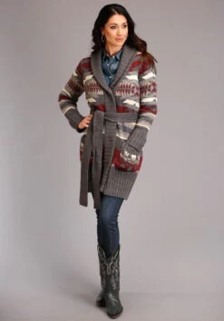 Stetson Womens Multi-Color Wool Blend Aztec Shawl Sweater Cardigan