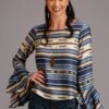 Stetson Womens Blue Rayon/Nylon Indigo Serape L/S Pullover Blouse