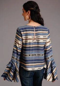 Stetson Womens Blue Rayon/Nylon Indigo Serape L/S Pullover Blouse -Stetson Shop 1105005906041c