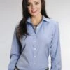 Stetson Womens Blue Cotton Blend End On End Classic Blouse Top Shirt L/S