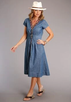 Stetson Womens Blue 100% Cotton Lightweight Denim S/S Dress -Stetson Shop 1105705650551c
