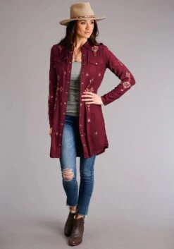 Stetson Womens Deep Wine Rayon/Nylon Western Snap L/S Dress