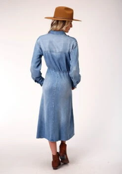 Stetson Womens Denim Denim Mid-Length L/S Tie Front Dress -Stetson Shop 1105705656046c