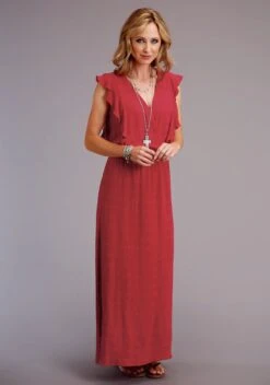 Stetson Womens Red Rayon/Nylon Cross Front Long S/L Dress