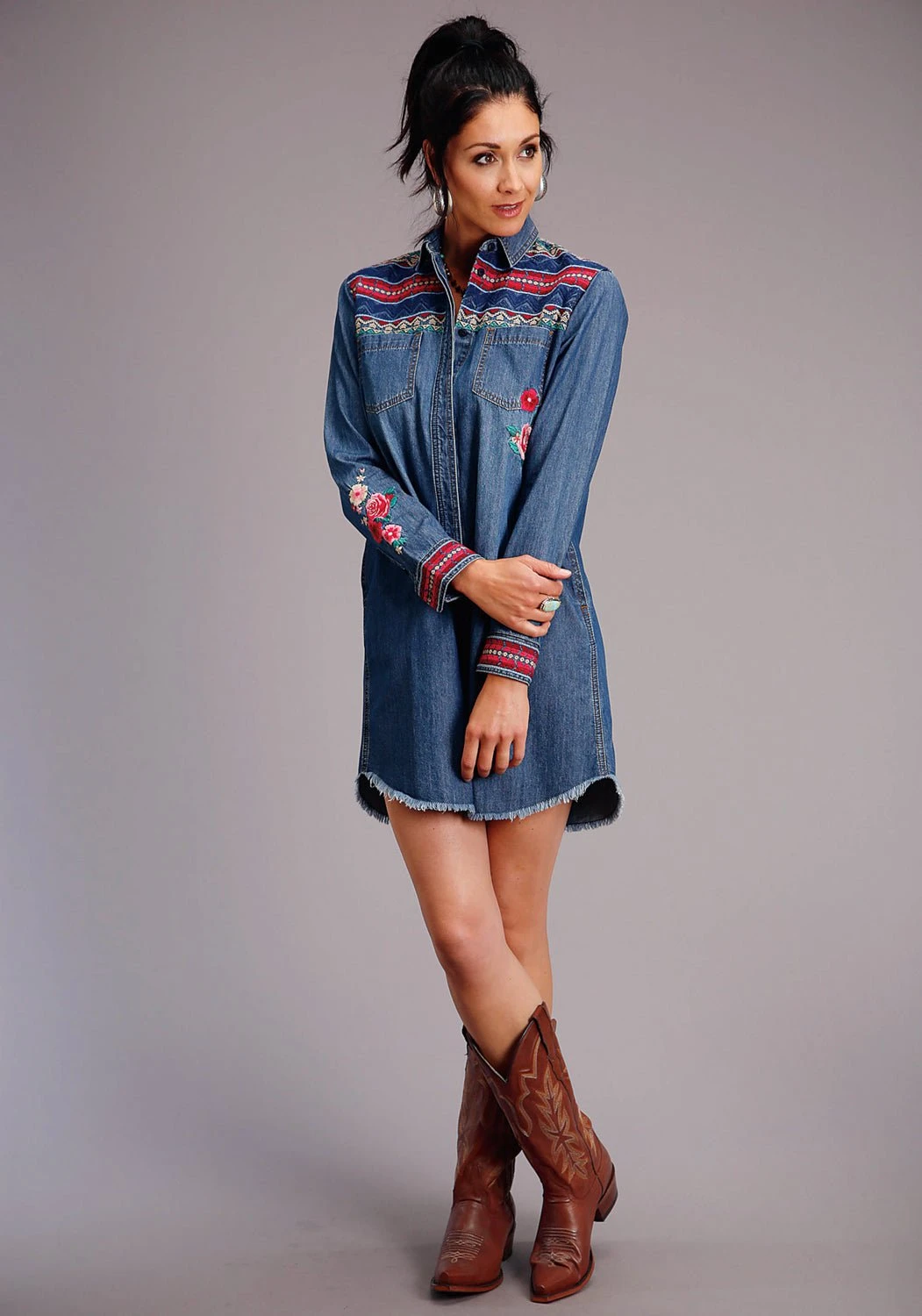 Stetson Womens Blue 100% Cotton Aztec Stripe L/S Dress 1 Stetson Womens Blue 100% Cotton Aztec Stripe L/S Dress