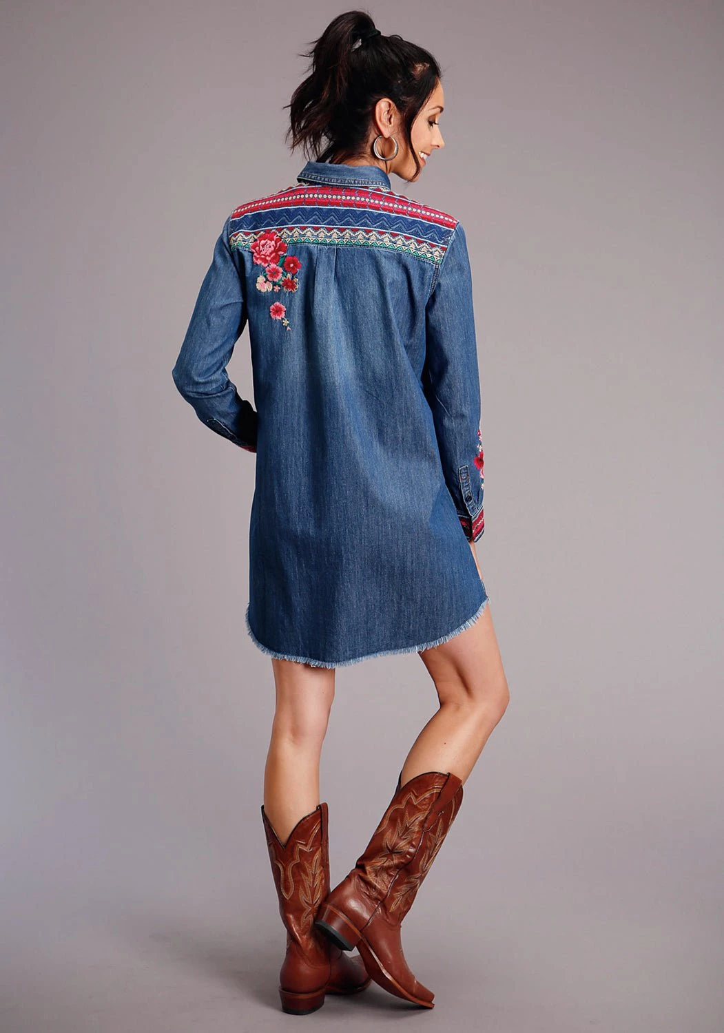 Stetson Womens Blue 100% Cotton Aztec Stripe L/S Dress 2 Stetson Womens Blue 100% Cotton Aztec Stripe L/S Dress - Image 2