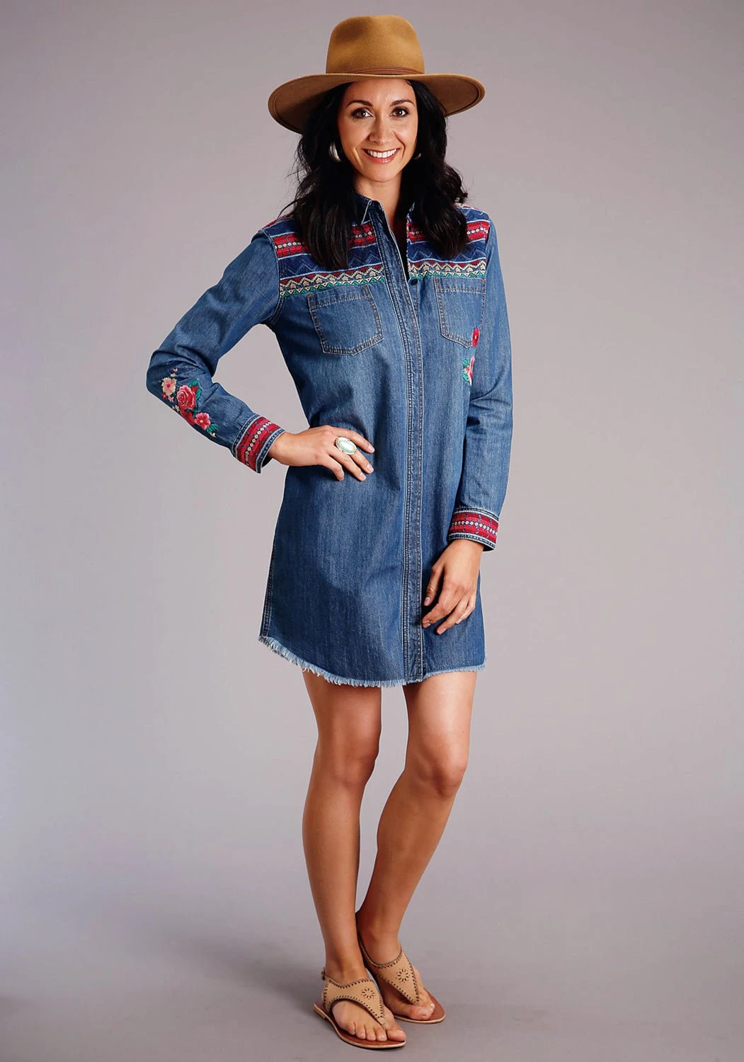 Stetson Womens Blue 100% Cotton Aztec Stripe L/S Dress 3 Stetson Womens Blue 100% Cotton Aztec Stripe L/S Dress - Image 3