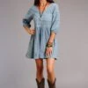 Stetson Womens Denim 100% Cotton Pin Tuck S/S Dress