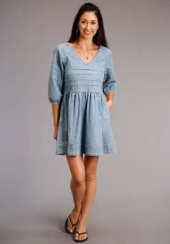 Stetson Womens Denim 100% Cotton Pin Tuck S/S Dress -Stetson Shop 1105705940426c