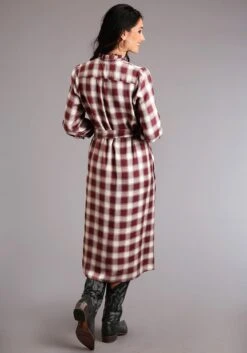 Stetson Womens Wine Rayon/Nylon Gaucho Plaid 3/4 Sleeve Dress -Stetson Shop 1105705976025c