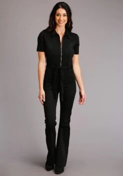 Stetson Womens Black Cotton Blend Stretchy Jumpsuit S/S Jumper