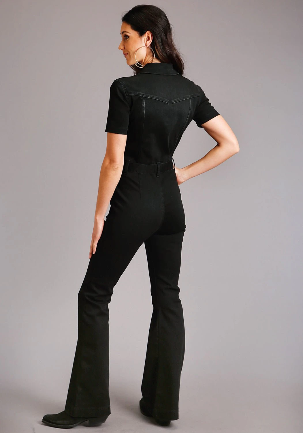 Stetson Womens Black Cotton Blend Stretchy Jumpsuit S/S Jumper 2 Stetson Womens Black Cotton Blend Stretchy Jumpsuit S/S Jumper - Image 2