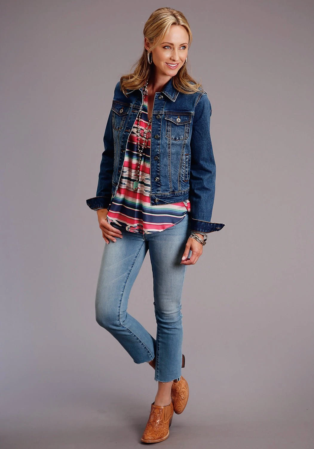 Stetson Womens Blue Cotton Blend Denim Straight Yoke Jacket 1 Stetson Womens Blue Cotton Blend Denim Straight Yoke Jacket