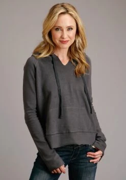 Stetson Womens Charcoal 100% Cotton Twill Ties Hoodie