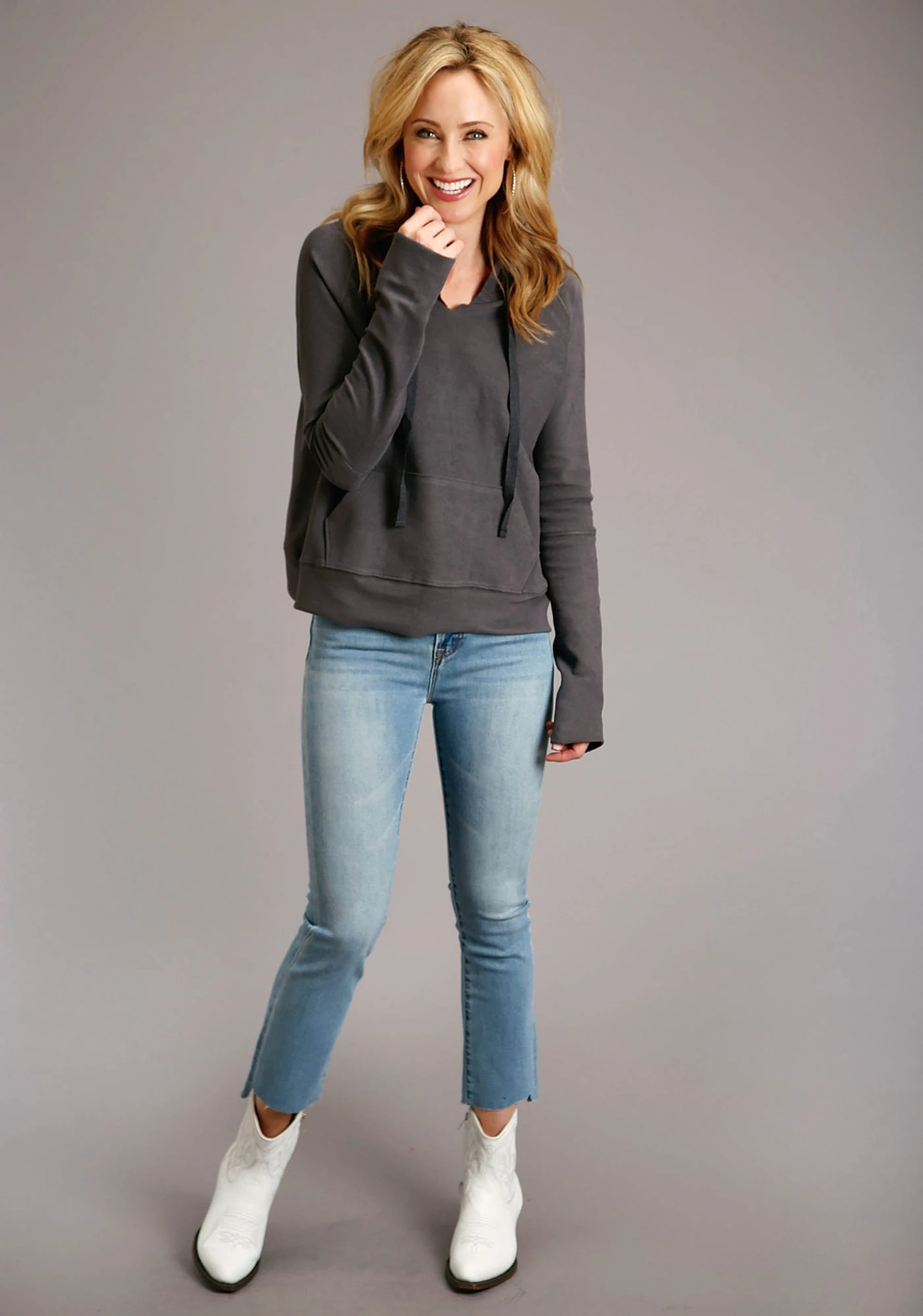 Stetson Womens Charcoal 100% Cotton Twill Ties Hoodie 2 Stetson Womens Charcoal 100% Cotton Twill Ties Hoodie - Image 2