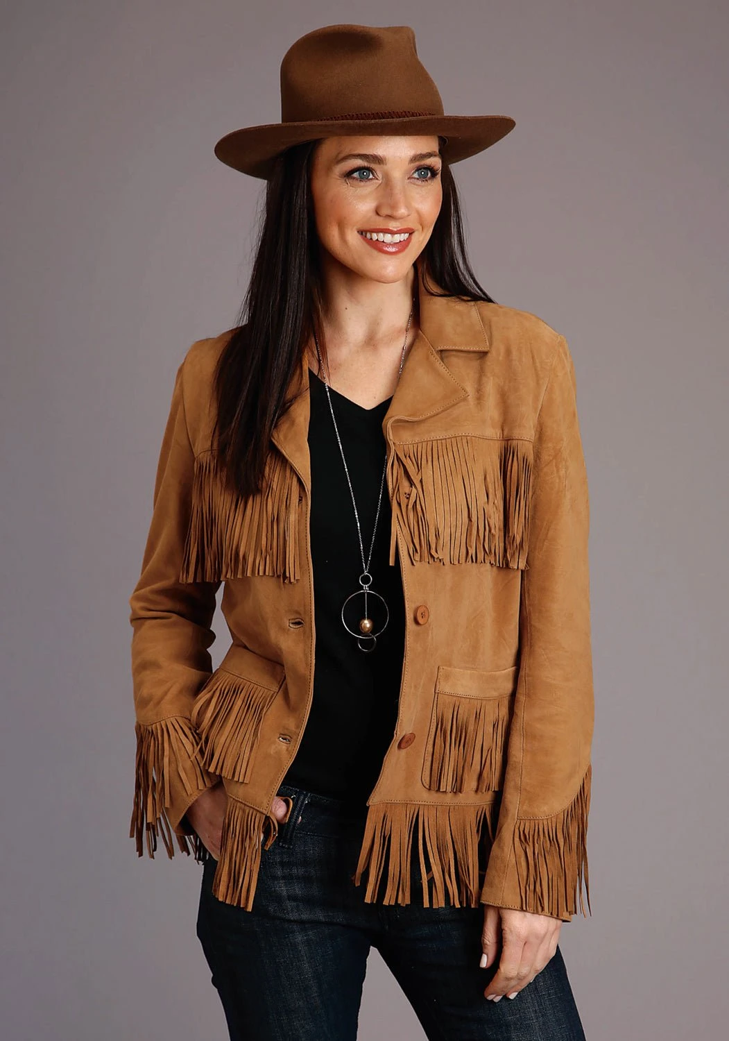 Stetson Womens Tan Leather Thick Suede Fringe Jacket 1 Stetson Womens Tan Leather Thick Suede Fringe Jacket