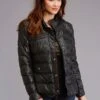 Stetson Womens Navy Lamb Leather Puffy Quilted Jacket