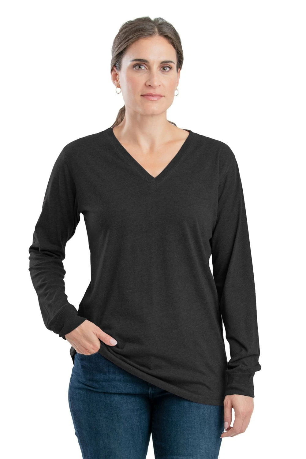 Berne Black Cotton Blend Womens Performance V-Neck Tee L/S 1 Berne Black Cotton Blend Womens Performance V-Neck Tee L/S