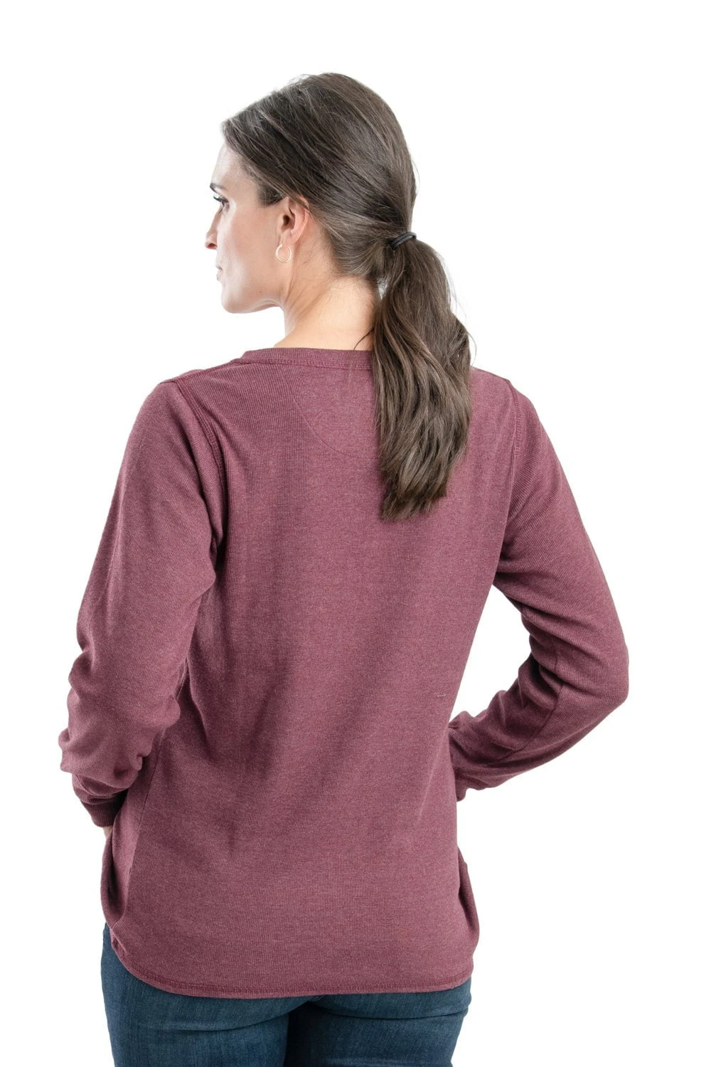 Berne Maroon Cotton Blend Womens Heavyweight Rib Knit Henley L/S 3 Berne Maroon Cotton Blend Womens Heavyweight Rib Knit Henley L/S - Image 3