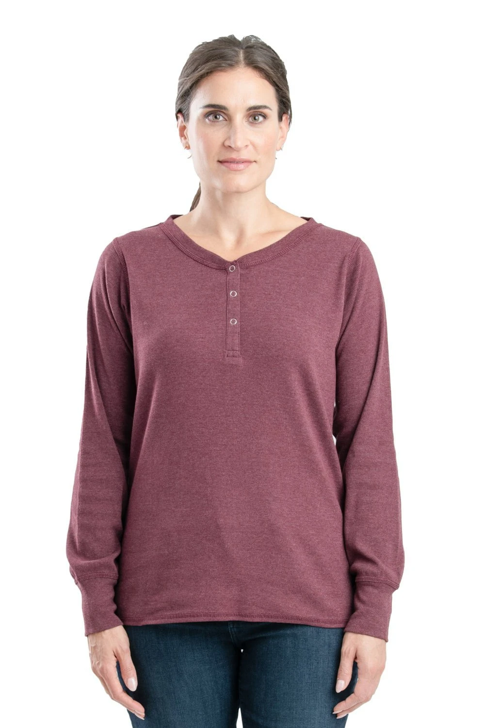 Berne Maroon Cotton Blend Womens Heavyweight Rib Knit Henley L/S 2 Berne Maroon Cotton Blend Womens Heavyweight Rib Knit Henley L/S - Image 2