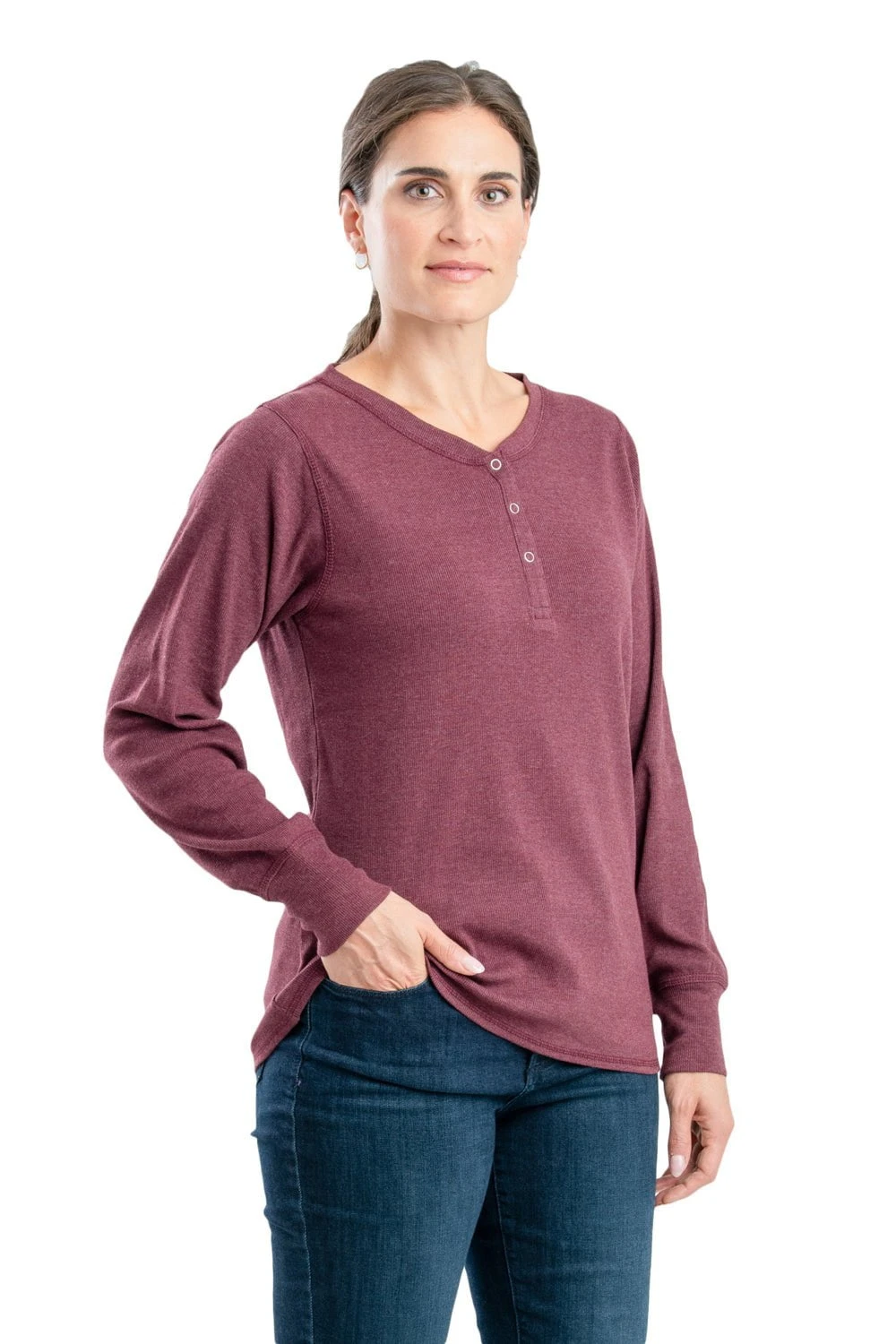 Berne Maroon Cotton Blend Womens Heavyweight Rib Knit Henley L/S 1 Berne Maroon Cotton Blend Womens Heavyweight Rib Knit Henley L/S