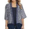 Cowgirl Up Womens Open Front Wrap Blue Multi Polyester Cardigan Sweater