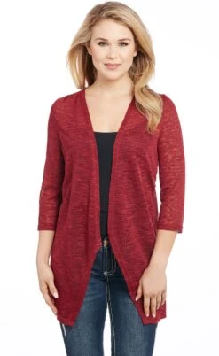 Cowgirl Up Womens Cardinal Cotton Blend Scalloped Lace Sweater