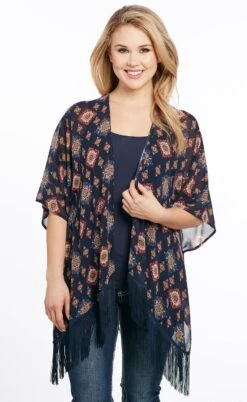 Cowgirl Up Womens Navy Polyester Kimono Lace Sweater
