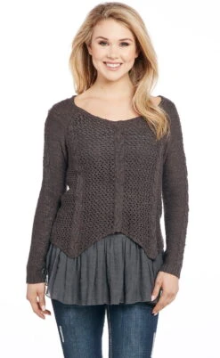 Cowgirl Up Womens Charcoal Cotton Blend Braiding Sweater