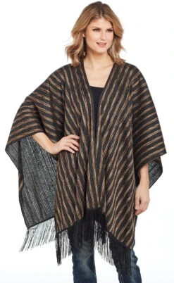 Cripple Creek Womens Black Multi Polyester Vertical Blanket Poncho