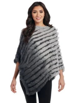 Cripple Creek Womens Steel Grey Rabbit Fur Loose Poncho
