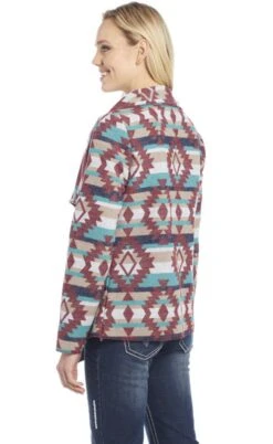 Cripple Creek Womens Navajo Blanket Open Front Sunset Polyester Fleece Jacket