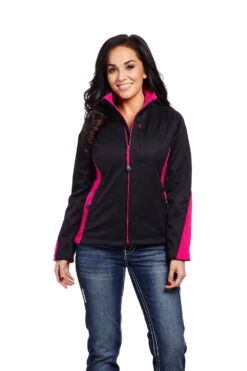 Cripple Creek Womens Black/Pink Polyester Two-Tone Softshell Jacket