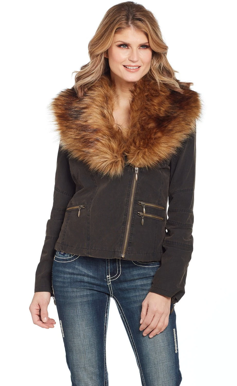 Cripple Creek Womens Faux Fur CC Coffee Bean Cotton Blend Cotton Jacket 1 Cripple Creek Womens Faux Fur CC Coffee Bean Cotton Blend Cotton Jacket