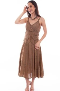 Scully Honey Creek Womens Spaghetti Strap Dress Copper 100% Cotton Long S