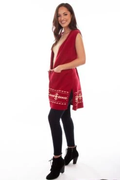 Scully Womens Red/Taupe 100% Cotton Indian Headdress Cardigan -Stetson Shop HC679 RTA 3q