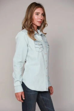 Kimes Ranch Womens Kaycee Top Destroy Denim Cotton Blend L/S Shirt 5 Kimes Ranch Womens Kaycee Top Destroy Denim Cotton Blend L/S Shirt -Stetson Shop Kaycee Destroy Wash Denim 3 scaled 1