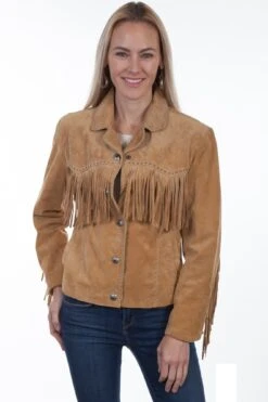 Scully Womens Old Rust Suede Snap Fringe Jacket M