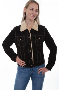 Scully Womens Black Suede Boar Shearling Jacket S