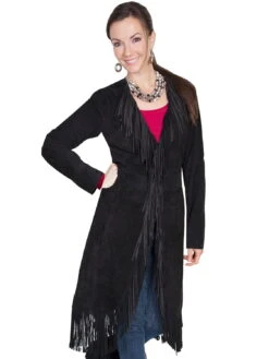 Scully Leatherwear Womens Black Boar Suede Fringe Maxi Coat M