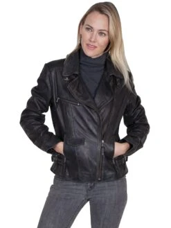 Scully Womens Black Leather Motorcycle Jacket M
