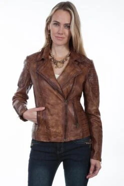 Scully Womens Brown Leather Sanded Jacket XL