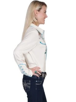 Scully Womens Cream Poly/Rayon Flower L/S Blouse -Stetson Shop PL 856C CRM side
